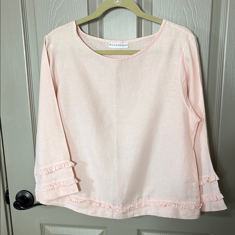 Precious Bryn Walker Pink Ruffled 100% Linen Women’s Top EUC size S